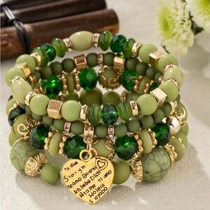Elegant Green and Gold Beaded Bracelet Set